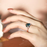 Kite Cut Lab Emerald Cluster Engagement Ring Rose Gold