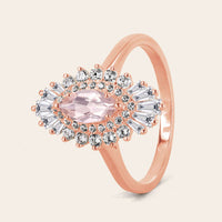 Art Deco Marquise Pink Morganite Star Burst Engagement Ring