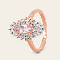 Art Deco Marquise Pink Morganite Star Burst Engagement Ring