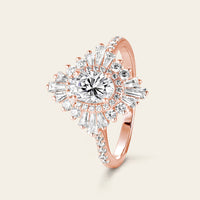 Art deco Oval Moissanite Starburst Engagement Ring