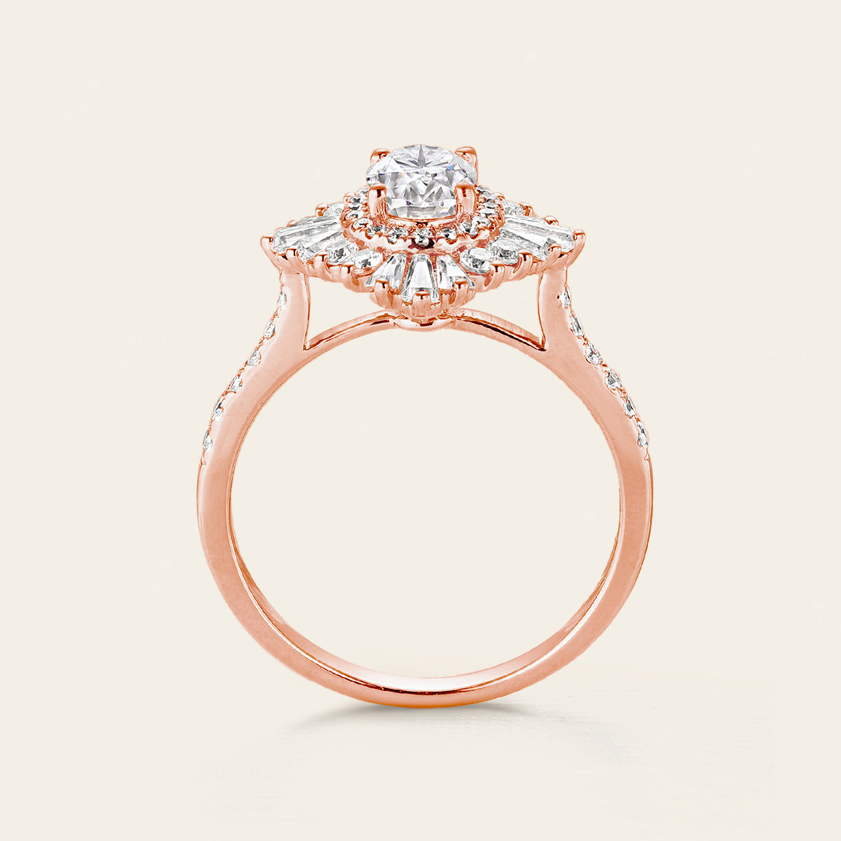 Art deco Oval Moissanite Starburst Engagement Ring