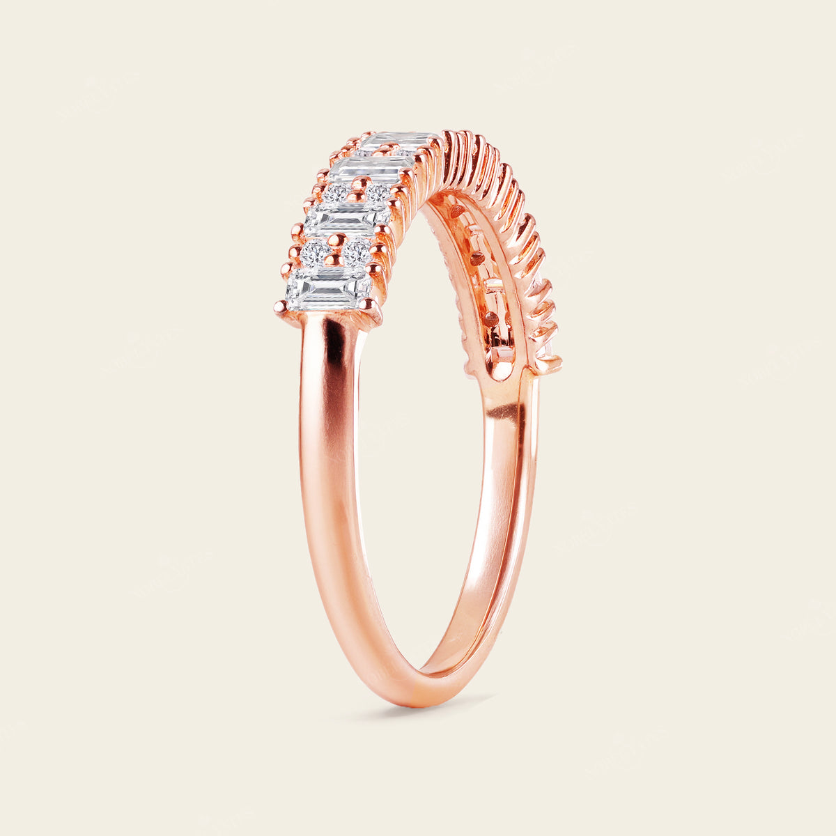 Baguette Moissanite Art Deco Rose Gold Cluster Wedding Band