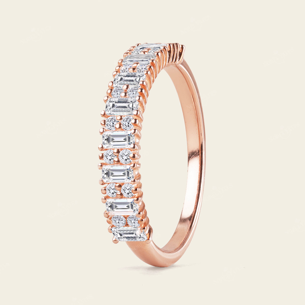 Baguette Moissanite Art Deco Rose Gold Cluster Wedding Band