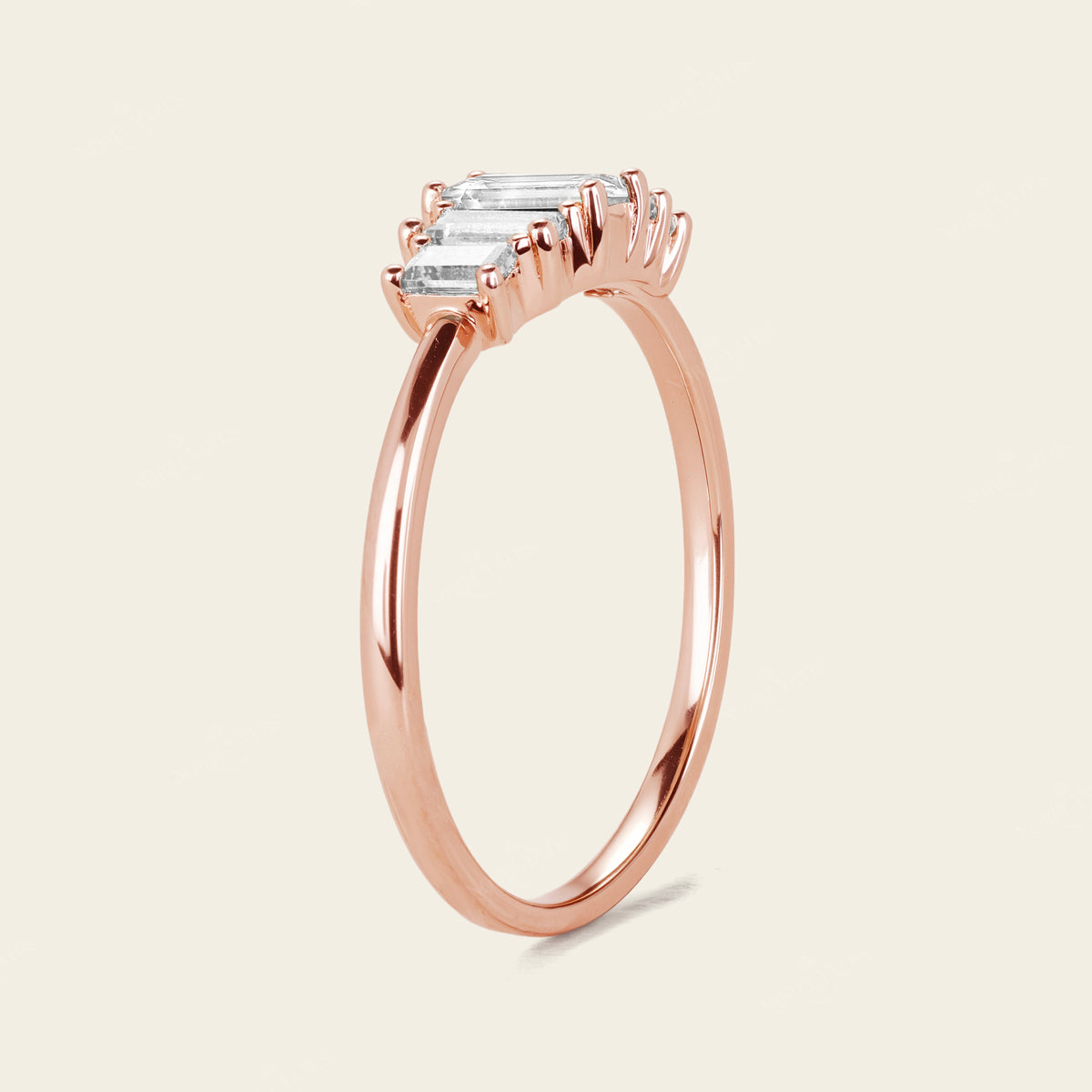 Baguette Art Deco Moissanite Five Stone Engagement Ring Rose Gold