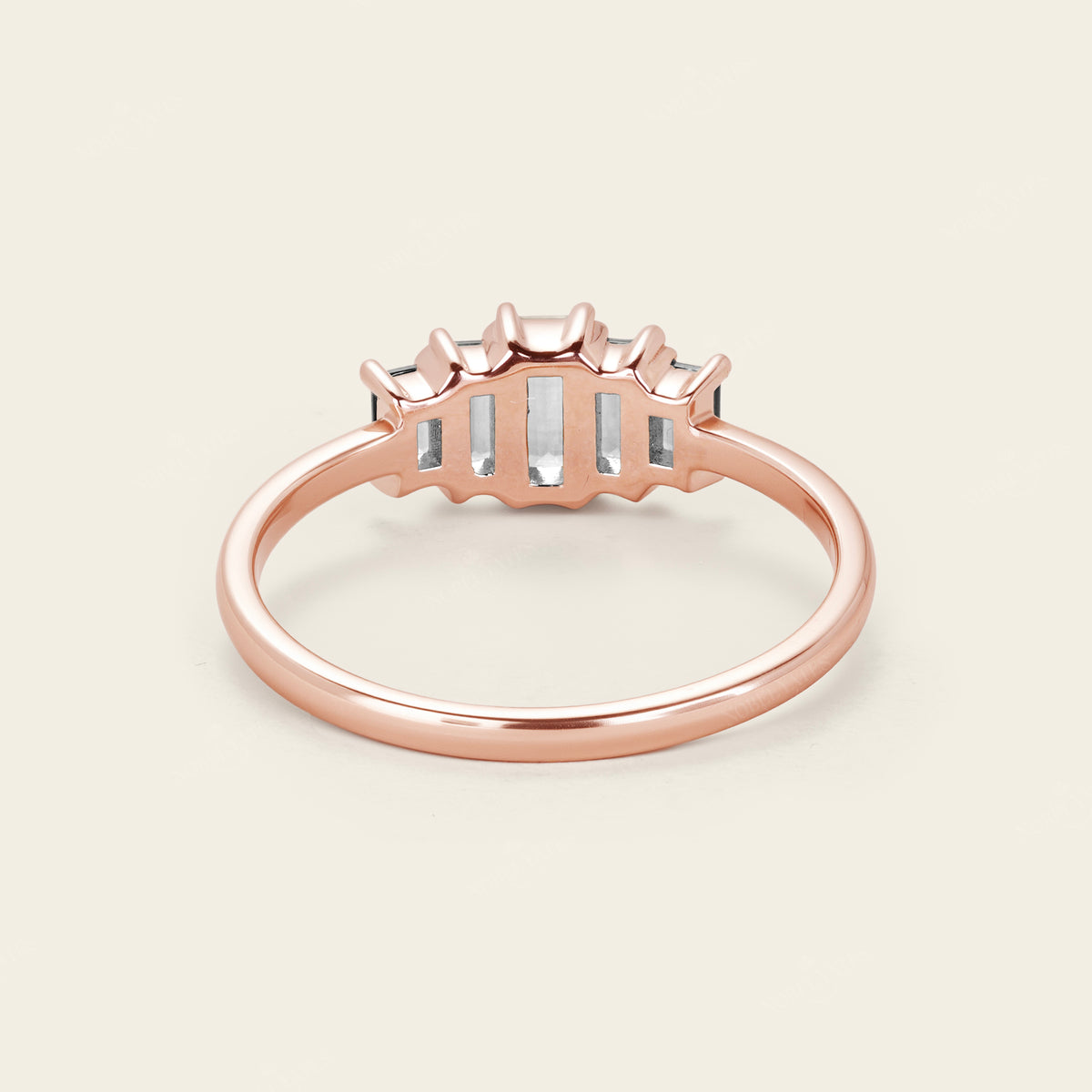 Baguette Art Deco Moissanite Five Stone Engagement Ring Rose Gold