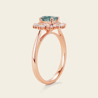 Art Deco Oval Moss Agate Halo Engagement Ring Rose Gold