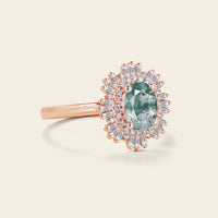 Art Deco Oval Moss Agate Halo Engagement Ring Rose Gold