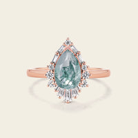 Pear Shape Moss Agate Engagement Ring Art deco Halo Rose Gold