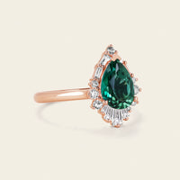 Baguette Art deco Halo Lab Emerald Engagement Ring Pear Cut