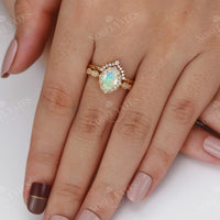 Oval Faceted Opal Milgrain Halo Bridal Set Yellow Gold