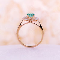 Art Deco Oval Moss Agate Halo Engagement Ring Rose Gold