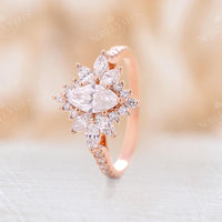 Vintage Marquise Moissanite Halo Engagement Ring Rose Gold