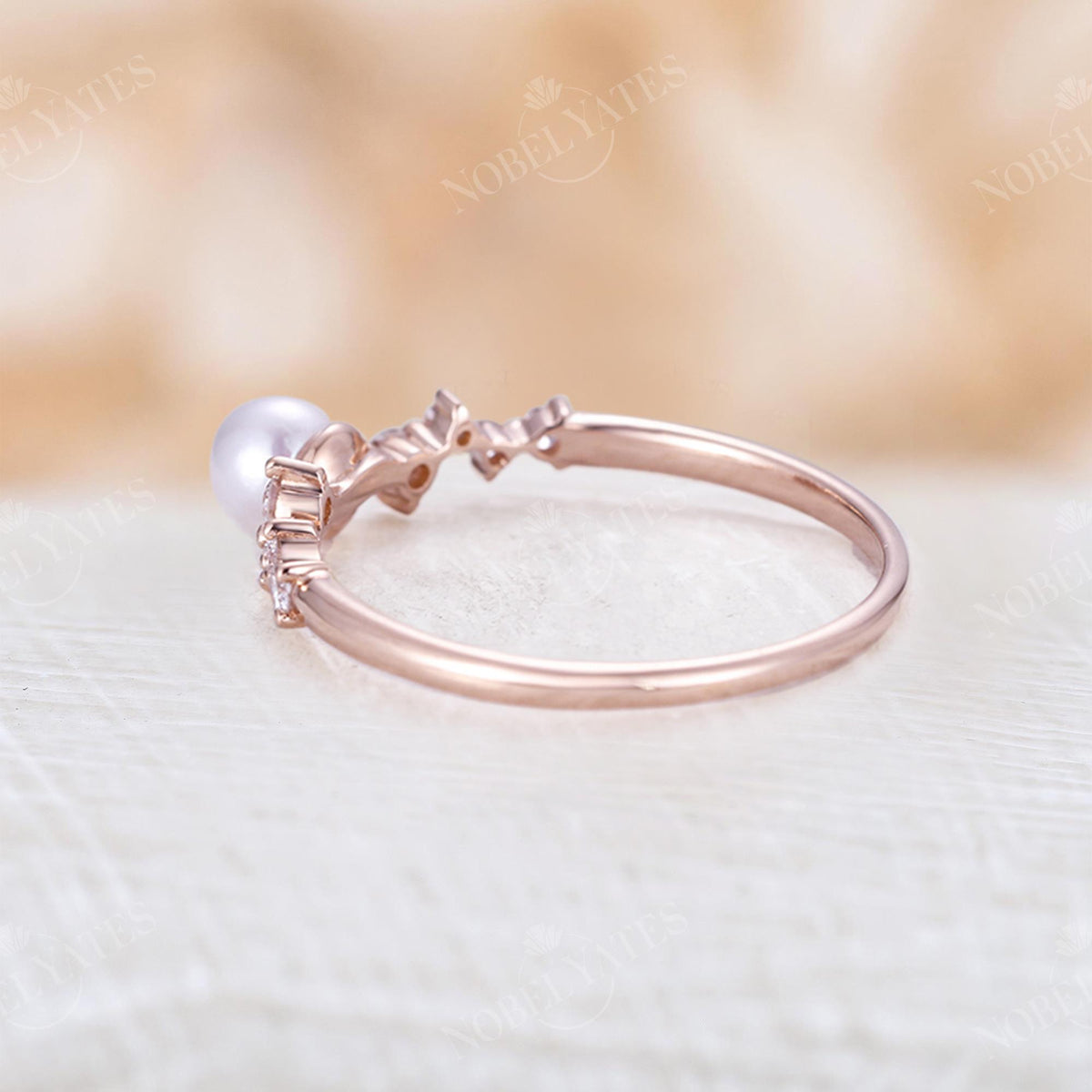 Vintage Akoya Pearl Round Engagement Ring Rose Gold