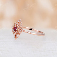 Vintage Round Cut Natural Ruby Engagement Ring Rose Gold