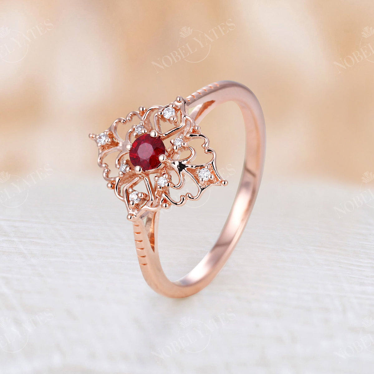 Vintage Round Cut Natural Ruby Engagement Ring Rose Gold