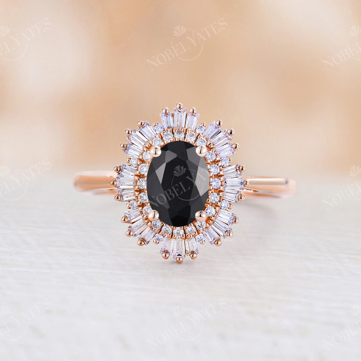 Art deco Oval Moissanite Engagement Ring Rose Gold