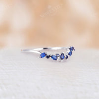 Marquise Sapphire Cluster Curved Wedding Band White Gold