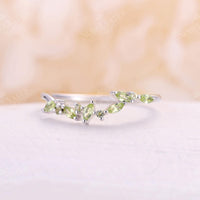 Marquise Peridot Cluster Curved Wedding Band White Gold