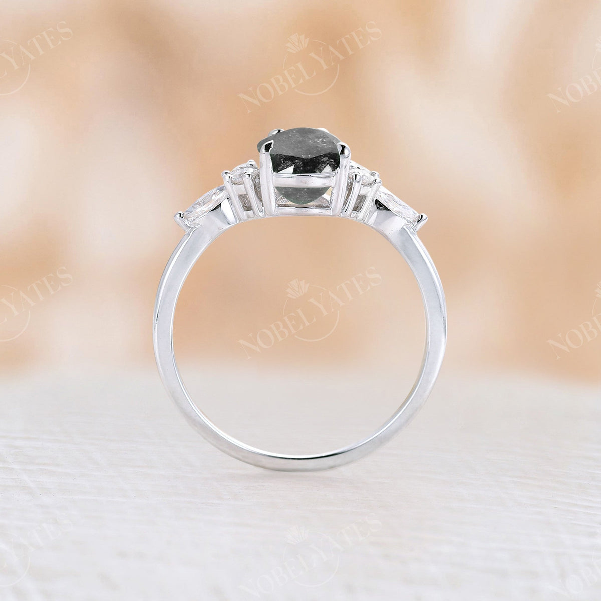 Vintage Pear Salt and Pepper Diamond Engagement Ring White Gold