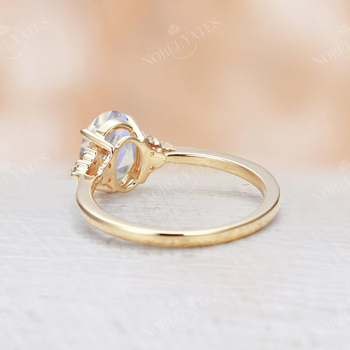 Vintage Oval Moonstone Side Stone Engagement Ring Yellow Gold