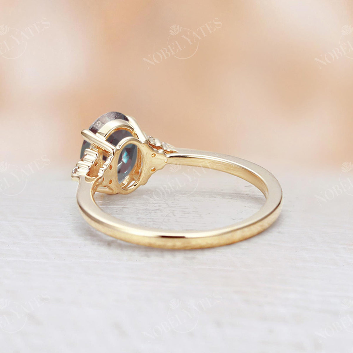Oval Alexandrite Cluster Engagement Ring Yellow Gold
