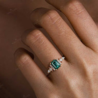 Art Deco Emerald Cut Lab Emerald Engagement Ring