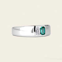 Emerald Cut Lab Diamond & Emerald Toi et Moi Men's Ring