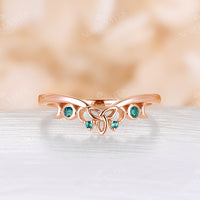 Round Lab Emerald Celtic Curved Wedding Band Rose Gold