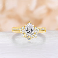 Pear Moissanite Vintage Cluster & Pave Engagement Ring Set Rose Gold