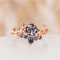 Nature inspired Opal Engagement Ring Set Leaf design Rose Gold