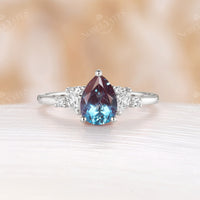 Lab Alexandrite Pear Cut Yellow Gold Engagement Ring Cluster Side Stone