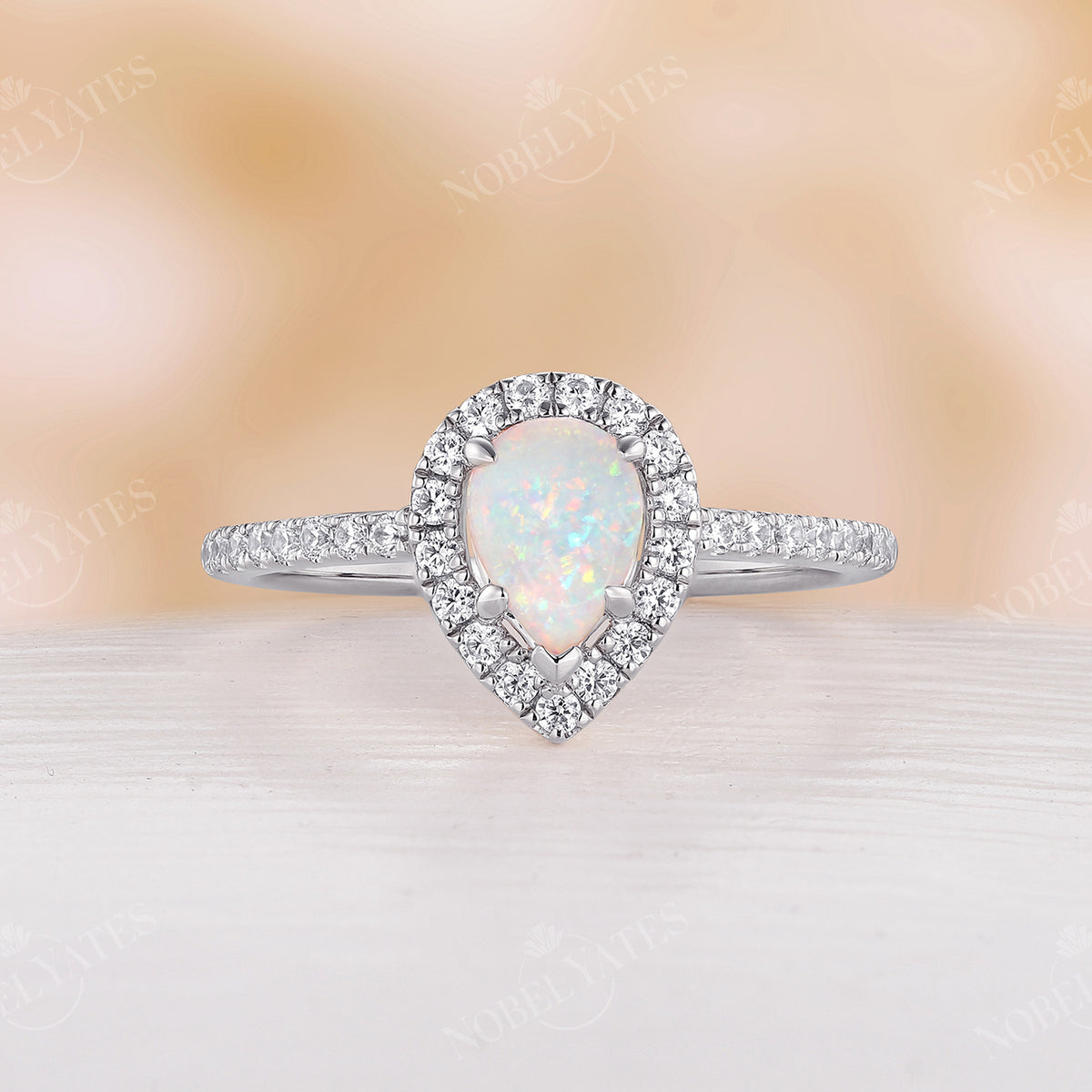 Vintage White Opal & Moissanite Engagement Ring Set Rose Gold