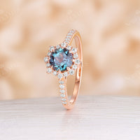Lab Alexandrite Pave Halo Engagement Ring White Gold