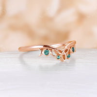 Round Lab Emerald Celtic Curved Wedding Band Rose Gold