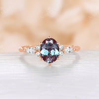 Oval Cut Lab Alexandrite Twist & Cluster Engagement Ring Rose Gold