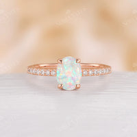 Classic Oval Opal Engagement Ring Moissanite Pave Rose Gold