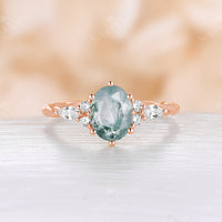 Vintage Moss Agate Oval Cluster & Twist Engagement Ring Rose Gold