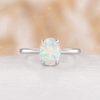 Classic Solitaire Oval White Opal Engagement Ring Rose Gold