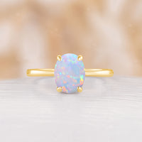 Classic Solitaire Oval White Opal Engagement Ring Rose Gold