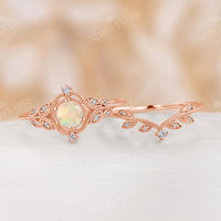 Faced Ethiopian Opal Nature Milgrain Vintage Engagement Ring Set