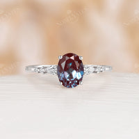 Rose Gold Lab Alexandrite Engagement Ring Set Matching Band