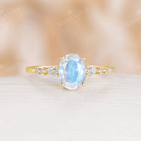 Blue Moonstone Rose Gold Engagement Ring Set Matching Band