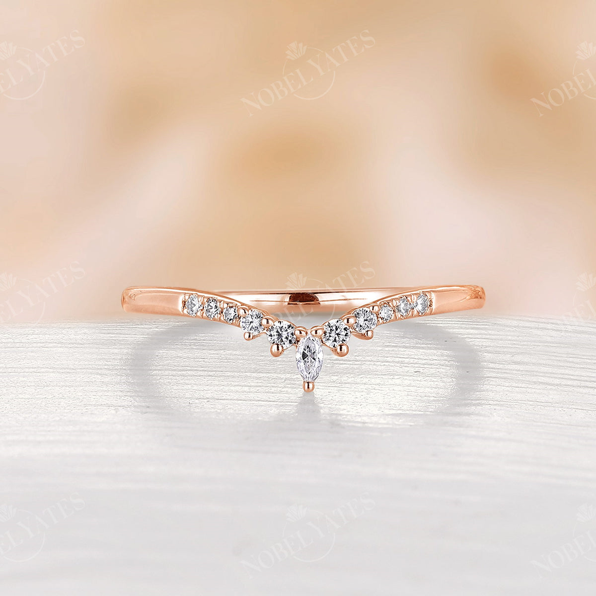 Antique Marquise Cut Moissanite Wedding Band Rose Gold
