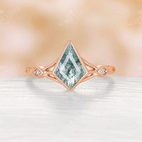 Vintage Kite Cut Moss Agate Engagement Ring Rose Gold