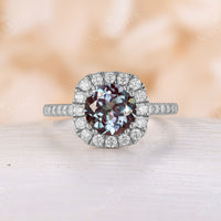 Round Cut Lab Alexandrite Halo And Pave Engagement Ring