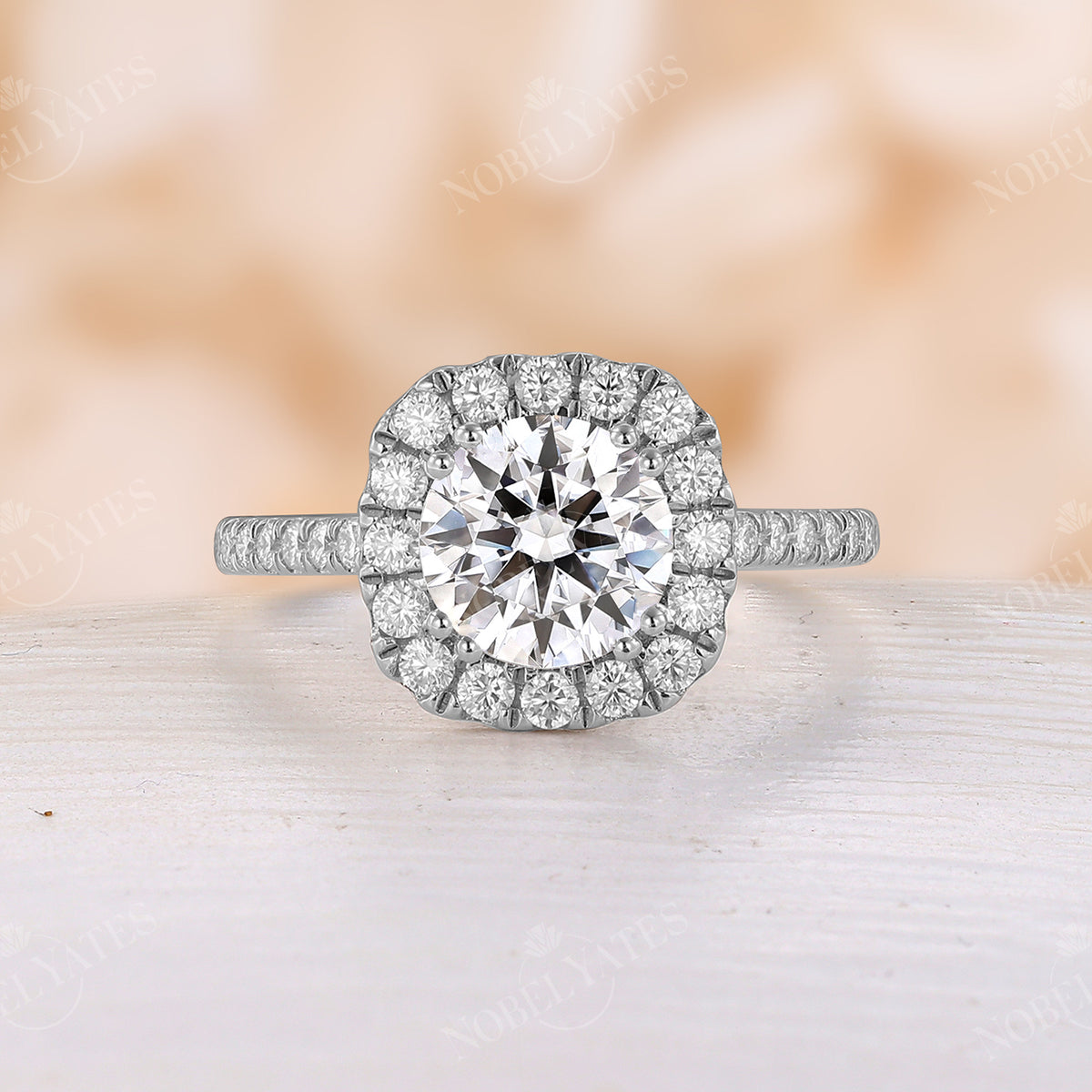 Round Cut Moissanite Halo And Pave Engagement Ring