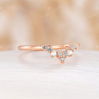 Pearl & Moissanite Curved Matching Wedding Band Rose Gold