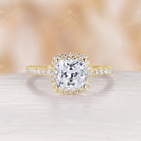 Vintage Cushion Moissanite Rose Gold Halo & Pave Engagement Ring