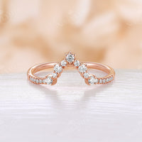 Unique Round Cut Moissanite Pave Curved Wedding Band Rose Gold