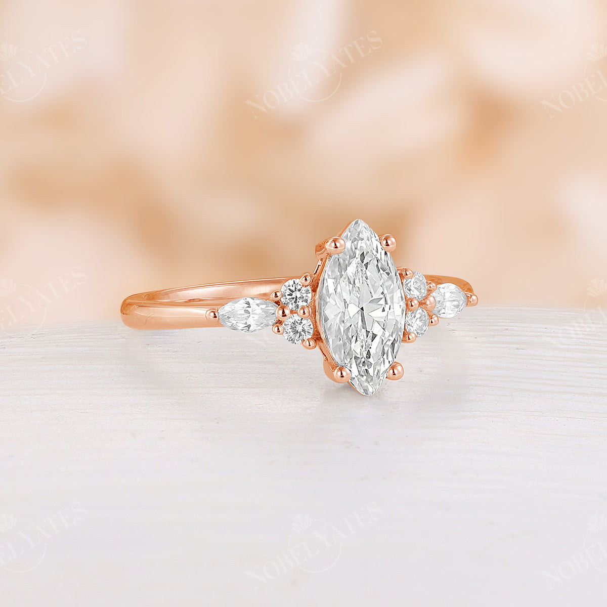 Moissanite Rose Gold Classic Cluster Engagement Ring